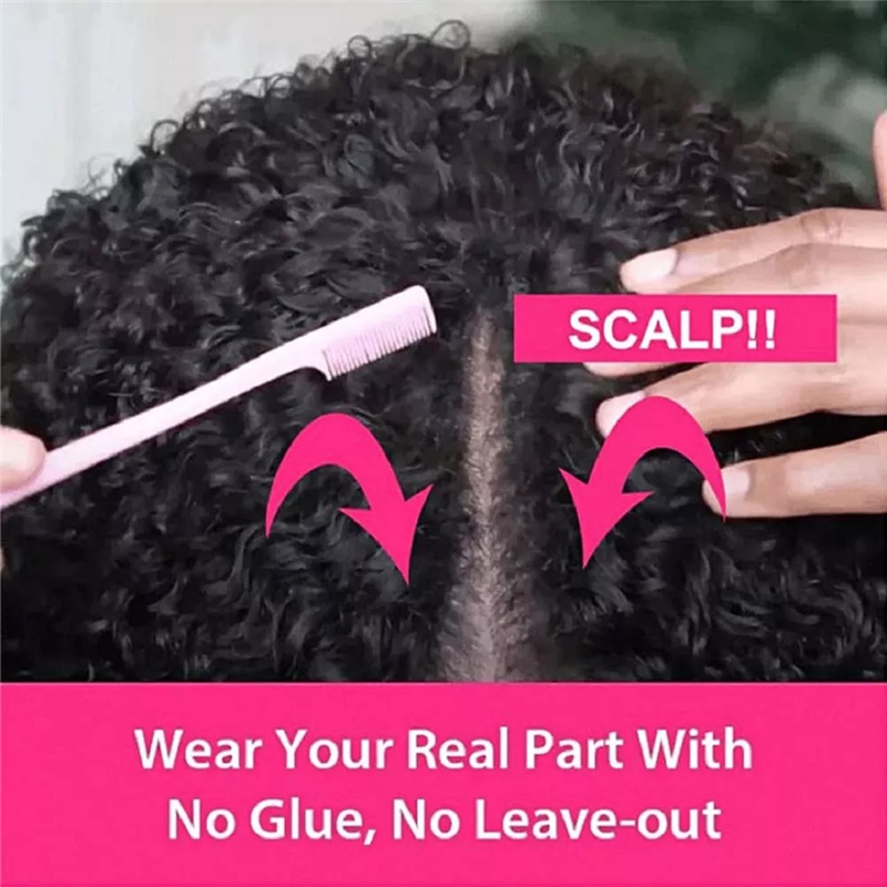Virgin Human Hair Deep Wave V Part Wigs - 图片 4